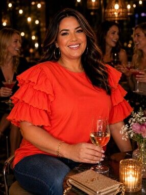 Harshman - Women's Ruffled Sleeve Top, Coral, Size 1X, NWT